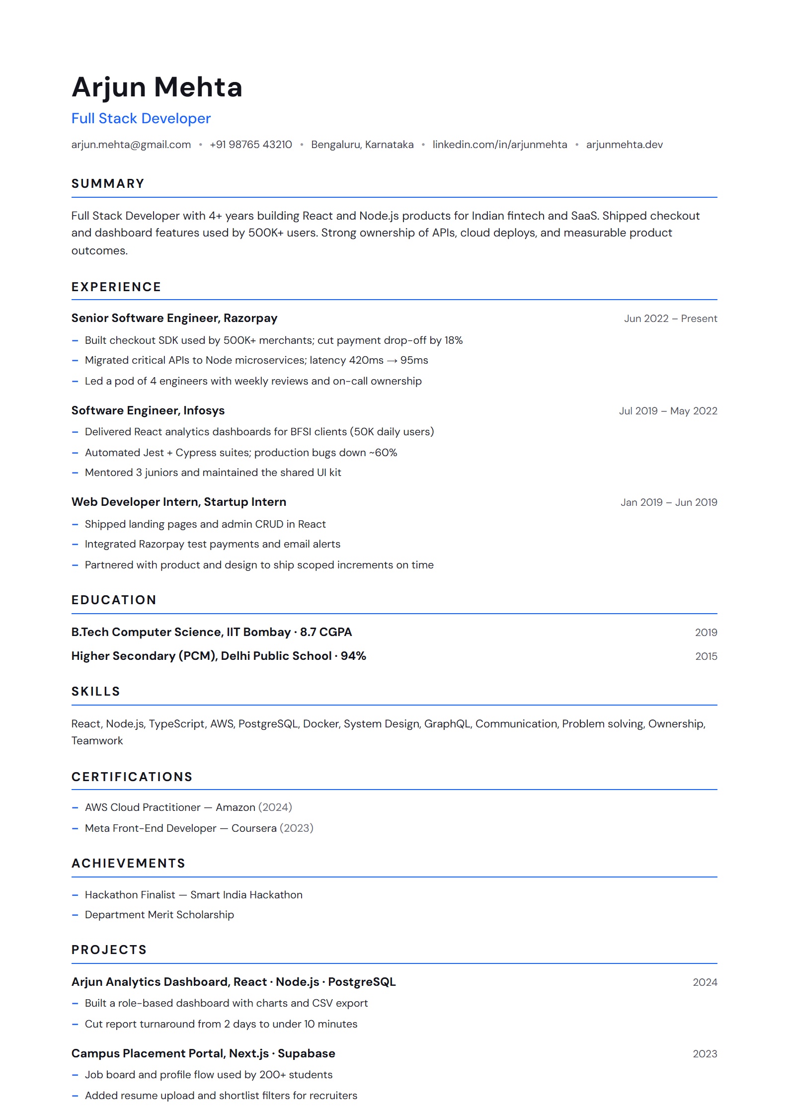 ATS Hero resume template preview